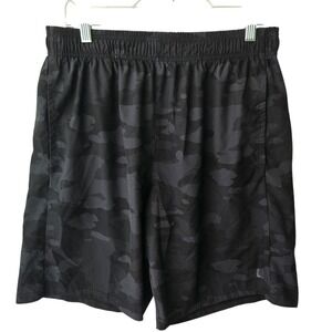 Layer 8 Mens Qwick-Dry Athletic Shorts Black Gray Digi Camo Sz Large Gym Workout